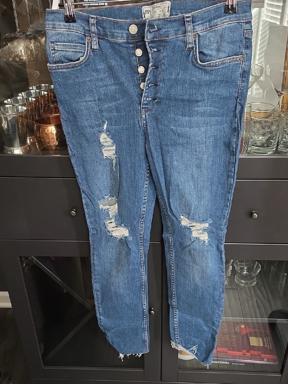Free People Distressed Boyfriend Jeans - Blue Denim